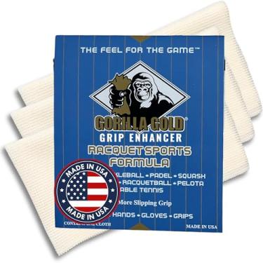 Imagem de Gorilla Gold Toalha aderente para realçador de aderência – Pano esportivo de raquete para mãos suadas no tênis, pickleball, padel, raquete, badminton, squash e mais – Solução de aderência para atletas