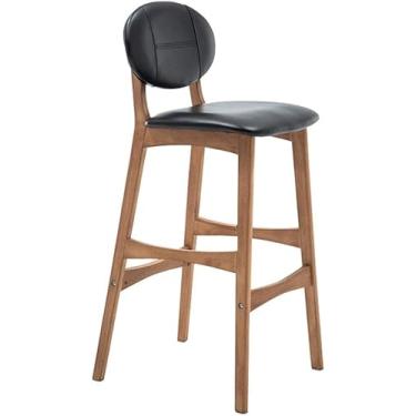 Imagem de Cadeira De Jantar Banqueta De Madeira Cozinha Rústica Pub Apoio Para Os Pés Pu Assento Bancada De Balcão De Cozinha Para Cozinha Pub Café Max. Carga 200kg, Black, Seat height:75cm