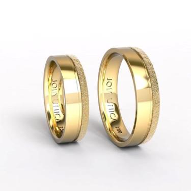 Imagem de Par de Alianças Luna em Ouro 18K Diamantadas, 5 mm de largura - JoiaUn