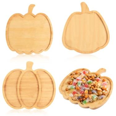 Imagem de AWIZOM 3 peças de tábuas de charcutaria em forma de abóbora, travessas de madeira de Ação de Graças, bandejas de bambu para servir de Halloween, pratos de lanche de madeira para presente de