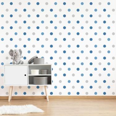 Imagem de Adesivo de Bolinhas Azuis e Cinza 4cm 144 un Cobre 3m² - Quartinhos