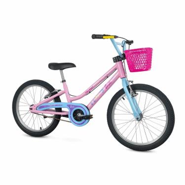 Imagem de Bicicleta Barbie Aro 20 Rosa/Azul Infantil Aro de Alumínio com Cesta