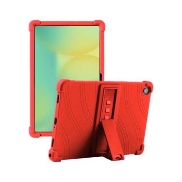 Imagem de Capa para Samsung Galaxy Tab A9+/A11 Plus 28 cm 2024/2023 (modelo: SM-X210/SM-X216/SM-X218) - Capa de silicone líquido à prova de choque com suporte integrado ajustável de 3+ vários ângulos (vermelha)