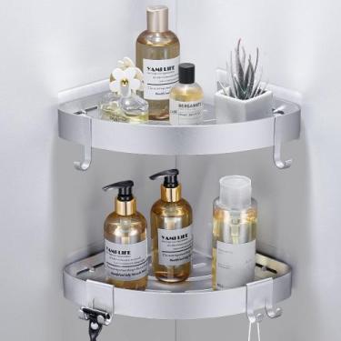 Imagem de Shower Caddy DUFU Adhesive Corner com ganchos, pacote com 2 unidades p