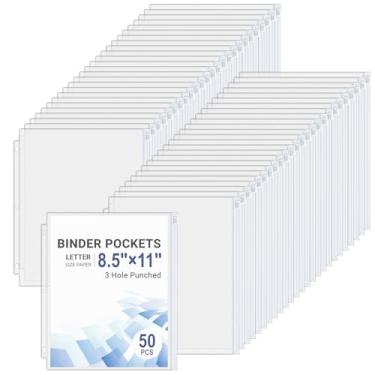 Imagem de Antner 50 bolsos para fichário tamanho carta para fichário de 3 anéis, bolsas organizadoras de documentos com zíper branco, PVC pesado, 3 furos, folhas soltas, pastas de arquivo, protetores de folha