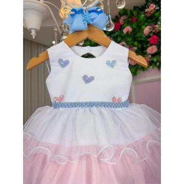 Imagem de Vestido Infantil Branco Bebe Saia Babados Rosa e Azul - no-brand, M, B