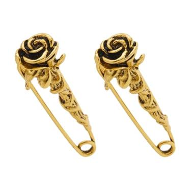 Imagem de SUPERFINDINGS 2 peças broche de segurança flor rosa forma broche ouro antigo grande alfinetes de segurança broche de liga floral kilt pinos para roupas cachecol mochila kirt cardigã chapéu cachecol