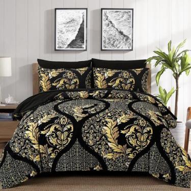 Imagem de Conjunto de edredom Anibedding Black Gold Bohemian Damask King Size
