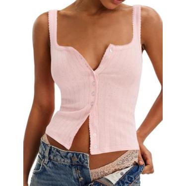 Imagem de Camiseta regata feminina MAOECO justa de verão sem mangas rosa 2025