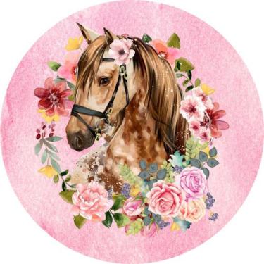 Imagem de Painel de Tecido Sublimado Redondo Cavalo Arco de Flores c/ Elástico -