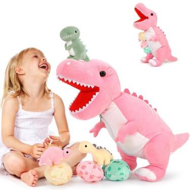 Imagem de Bicho de pelúcia: dinossauro MoriSmos com bebês, 60 cm, rosa, T-rex