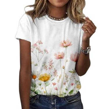 Imagem de Camiseta ZOCANIA com estampa floral feminina, mistura de algodão