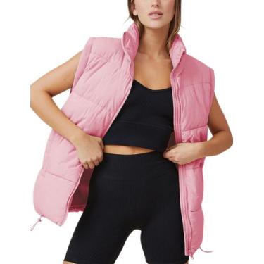 Imagem de Jaqueta acolchoada feminina Puffer Vest Athlisan, gola alta, rosa