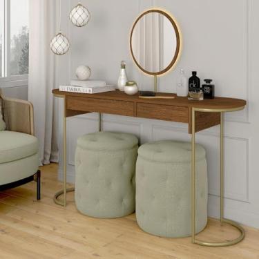 Imagem de Camarim Industrial Aysha 2 Gav. Espelho Com Led Dourado/freijó - M.a Dourado/freijó