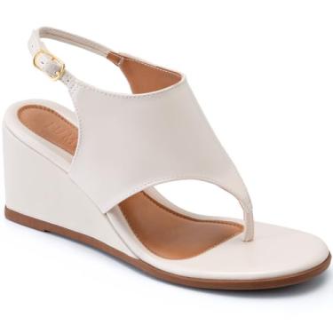 Imagem de Sandália Feminina Lumiss Anabela De Dedo Bico Redondo Confortável Fivela offwhite39