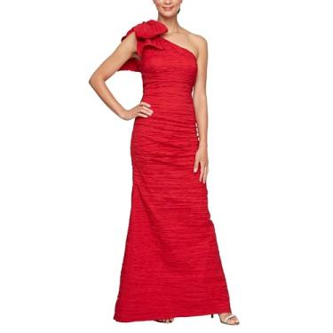 Imagem de Alex Evenings Vestido feminino longo de um ombro, formal, para mãe da noiva, Laço enrugado vermelho, 50