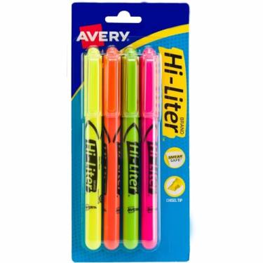 Imagem de Caneta Avery estilo iluminadores fluorescentes – estilo ponta cinzel – amarelo fluorescente, rosa, laranja, verde – pacote com 4