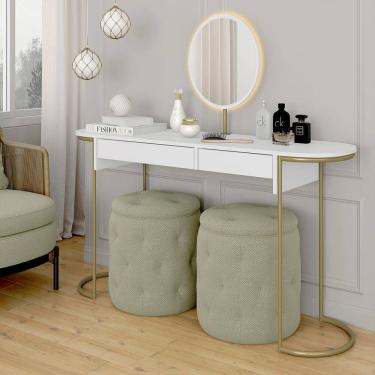 Imagem de Camarim Industrial Aysha 2 Gav. Espelho Com Led Dourado/branco - M.a