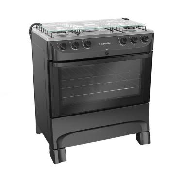 Imagem de Fogão Mueller 5 Bocas MFI5BB Automático Mesa de Inox Forno 81,6 Litros