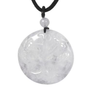 Imagem de Colar com pingente de pedra natural esculpida árvore da vida 35 mm contas redondas 56 cm, Pedra, Quartzo
