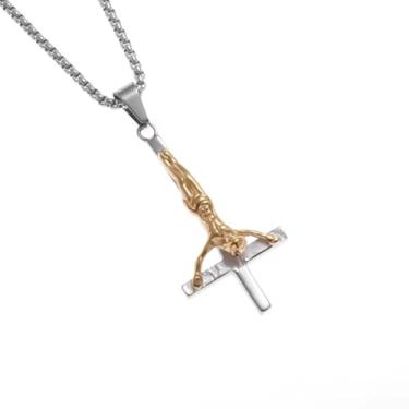 Imagem de Colar com cruz de cabeça para baixo: proteção com pingente de crucifixo, católico - amuleto religioso, cruz de São Pedro, cruz invertida cristã, bíblia, fé, devocional, talismã, Aço inoxidável, Sem