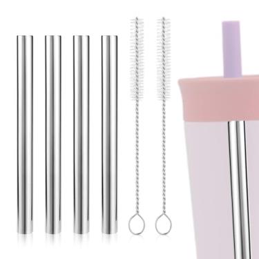 Imagem de Sinbana 4 Peças Canudo de Metal para Owala Kids Copo de Aço Inoxidável 12 oz, Reutilizável Canudos com 2 Escovas Limpeza Compatível com Copo Plástico 15 oz para Garrafa Água Owala, Fácil Limpar