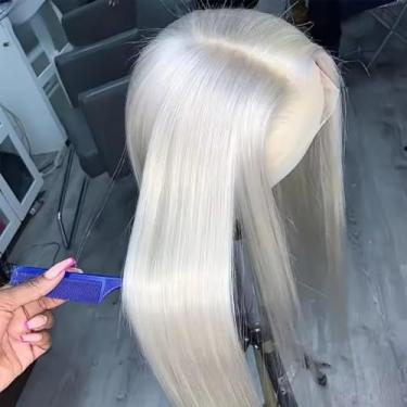 Imagem de VIPPRETTY 13×6 Platinum Loiro HD Transparente Lace Front Perucas Cabelo Liso Longo #60 Peruca Branca Peruca Sintética Lace Front Perucas para Mulheres Festa Diária Uso Dia das Bruxas 66 cm