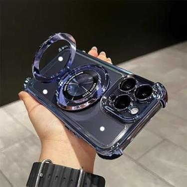 Imagem de Capa com suporte para iPhone 16 Pro Max, revestimento transparente, capa magnética com airbag para iPhone 11, 12, 13, 14, 15, 16 Pro Max (para iPhone 15 Plus/CD azul)