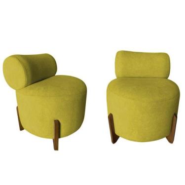 Imagem de Kit 2 Poltronas Decorativa Mônaco Suede Amarelo - Mansão Decor