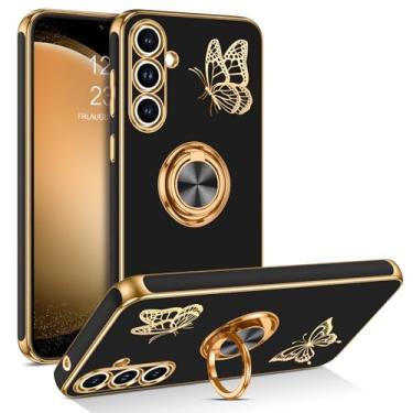 Imagem de BENTOBEN Capa para celular Samsung Galaxy S23 FE 6.4 2023, Slim Fit Gold Butterfly Design Kickstand Ring Holder Proteção à prova de choque TPU macio bumper protetor contra quedas menina mulheres