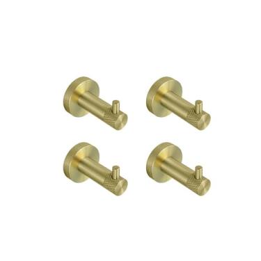 Imagem de Suporte para toalhas de parede em aço inoxidável dourado escovado, suporte para papel higiênico, gancho para roupão, porta-copos, escova de vaso sanitário, acessórios para banheiro, 4 ganchos para ro