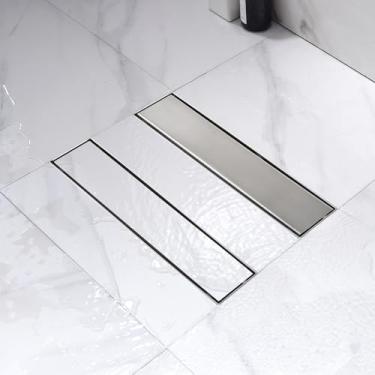 Imagem de Heaorld Ralo De Chuveiro Linear 12 Polegadas, Níquel Escovado, Retangular, Reversível, 2 Em 1, Grelha Para Inserção Azulejos, Kit Piso Aço Inoxidável 304, Coletor Cabelo, Pés Niveladores