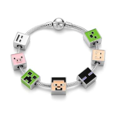 Imagem de SHAPERELLE Pulseira com pingentes Pixel World, compatível com Pandora, liga antimanchas banhada a prata