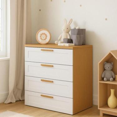 Imagem de Cômoda Infantil Americana Provençal 4 Gavetas 100% Mdf Cinamomo/Branco