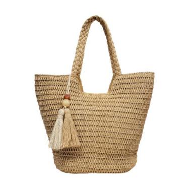 Imagem de Bolsa Feminina De Palha Grande Forrada Ombro - Lika Bijuterias, Bege b