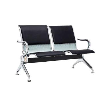 Imagem de Cadeira Longarina Cromada Com Est 2 Lugares Preto - MAK DECOR