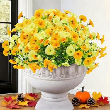 Imagem de Flores artificiais para decoração ao ar livre, 4 peças de flores artificiais de seda resistentes a raios UV, plantas falsas de glória da manhã verdadeira, petúnia resistente ao desbotamento, flores