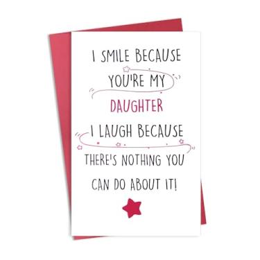 Imagem de Funny Daughter Card I Smile Because You Are My Daughter Cards for Girls Birthday Christmas Gifts Step Daughters I Love You Gift from Mother Father, Daughters Blessing Card with Red Envelope