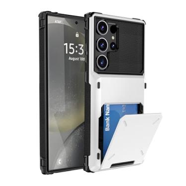 Imagem de SORAKA Capa para Samsung Galaxy S24 Ultra com suporte para cartão PC TPU 2 em 1 capa bumper de camada dupla à prova de choque pode conter 5 cartões brancos