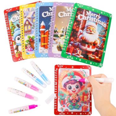Imagem de FOIMAS Pacote com 5 livros de colorir de água de Natal, livro de pintura de Natal reutilizável com caneta de água, presente educacional de aprendizagem para crianças pequenas, crianças, prêmios