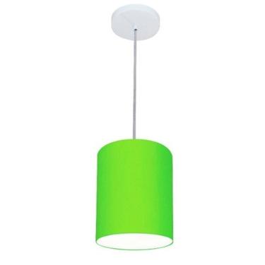 Imagem de Lustre Pendente Cilíndrico Md-4012 Cúpula Em Tecido 18x25cm Verde Limão - Bivolt