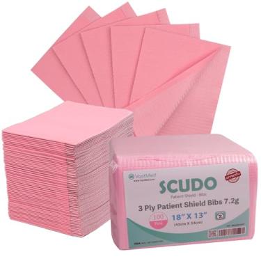 Imagem de VASTMED 100 Babadores De Grau Odontológico Scudo 7,2G 3 Camadas, Macios E À Prova D'Água, Descartáveis Para Pacientes, 33 Cm X 45 Cm, Capa Bandeja Dentista Suprimentos Mesa Manicure