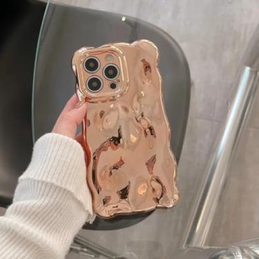 Imagem de Capa de celular luxuosa com revestimento antirrugas, ondulado e com bordas curvas para iPhone 16, 15, 12, 13, 14 Pro Max, proteção de câmera com irregularidades 3D (para iPhone 14Pro/dourado)