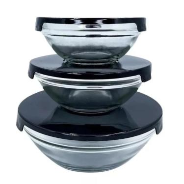 Imagem de Kit 3 Peças - Potes Vasilhas Vidro Tampa Marmita Fitnnes