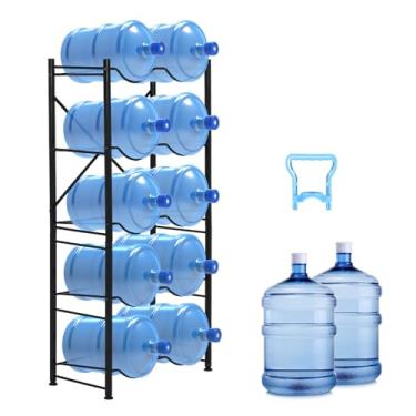 Imagem de Suporte de garrafa de água de 5 galões para 10 garrafas, rack de jarro de água de 5 camadas com estrutura de metal resistente destacável, suporte de jarro de água para escritório, cozinha, garagem