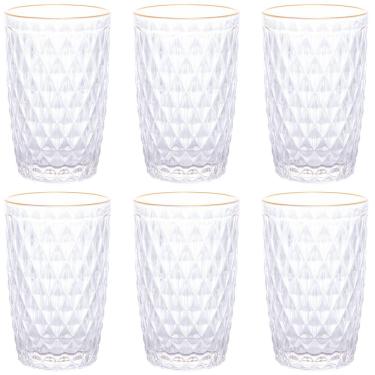 Imagem de Jogo De 6 Copos Altos 330ml Bico De Abacaxi Borda Dourada Lyor