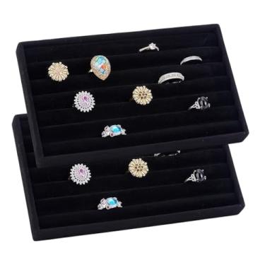 Imagem de UNICRAFTALE Bandejas com suporte de anel de veludo, 6 compartimentos, brincos pretos retangulares, organizador de exibição de joias para loja doméstica, anéis de brincos, 21 x 12 x 2,3 cm