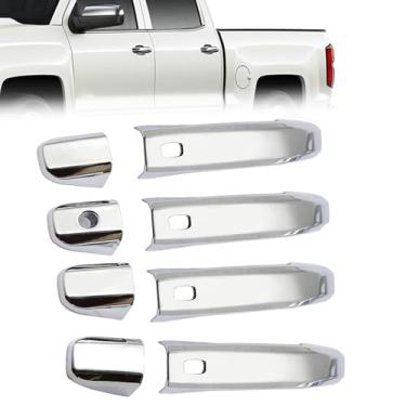Imagem de GXARTS Tampa cromada de maçaneta de porta com 4 furos Smartkey compatíveis com Chevy Silverado 1500 2500HD 3500HD 2019-2022 GMC Sierra 1500 2500HD 3500HD 2020-2021