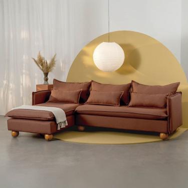 Imagem de Sofá Modular 3 Lugares com Chaise e Pé Bolinha Sôma Cabecasa Madeiramadeira Mocha Mousse