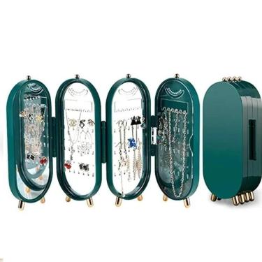 Imagem de Porta Joias Dobravel Espelho 3 Compartimentos Acrilico Organizador Caixa Armazenadora
